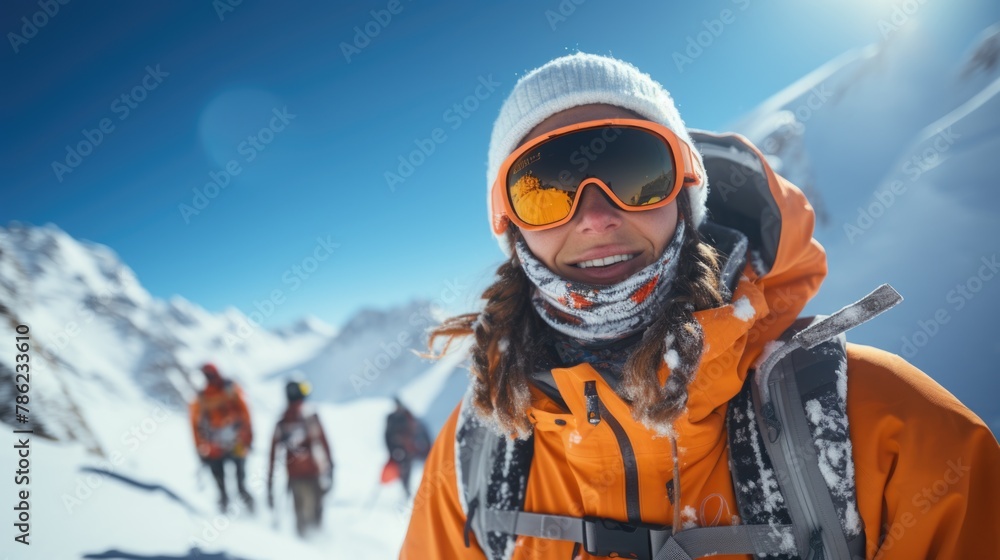 Young Adventurer Enjoying Winter Hiking in Snowy Mountains