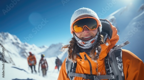 Young Adventurer Enjoying Winter Hiking in Snowy Mountains