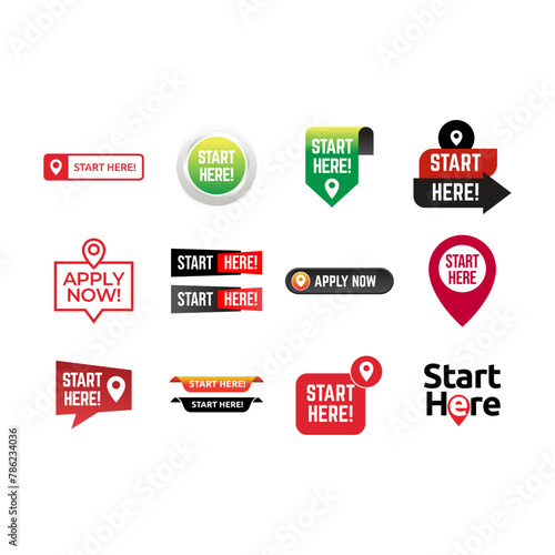 Set Vector illustration modern flat start here template Isolated on white background