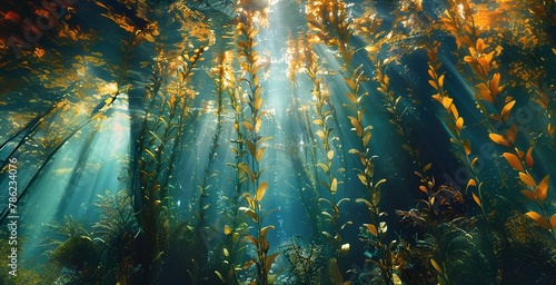 Sunlight Illuminates Kelp Forest Underwater