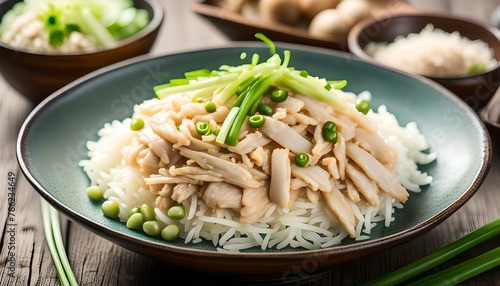 Shredded Chicken boiled rice with Ginger and Spring Onions
