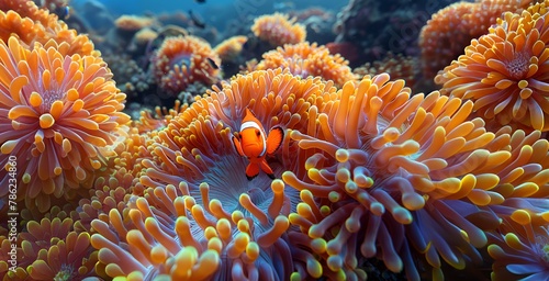 Clownfish and Sea Anemones in Underwater Tropical Scene