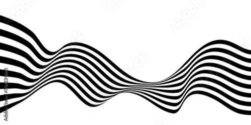 Black on white abstract background, perspective line stripes with 3d dimensional effect
