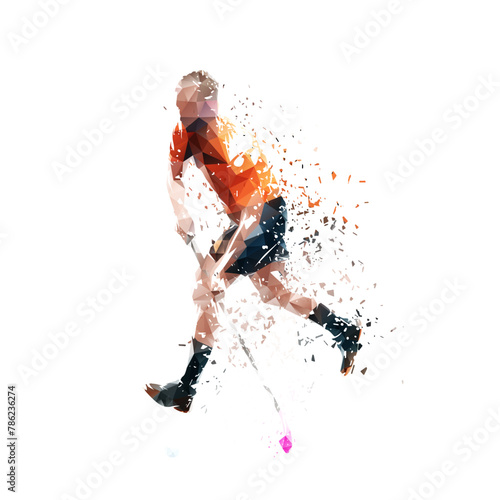 Floorball player shooting ball, isolated vector illustration, side view. Distortion effect