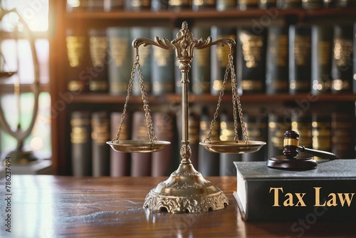 Tax Law, scales of justice, gavels and book. legal expertise.
 photo