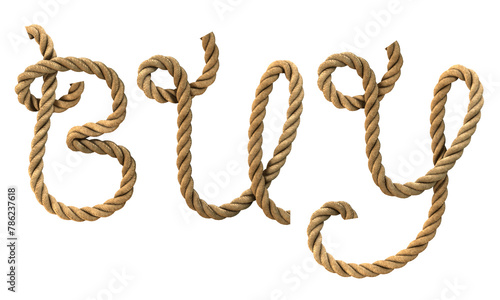 3D render of the text "buy" with a rope texture
