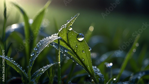 Close-up shot of dew on grass