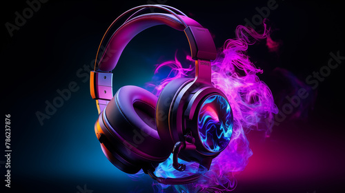 Vibrant Gaming Headset with Cosmic Energy Smoke - High Resolution