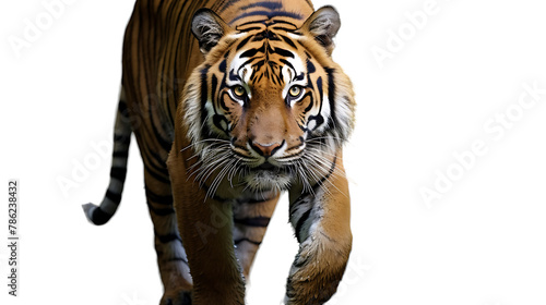 Bengal tiger in front of a white background. Portrait of Bengal Tiger Panthera tigris tigris 1 year old sitting in front of white background studio shot  photo