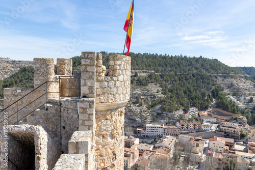 Alcalá del Júcar castle is located on a rock formed by the gorge of the Júcar River, from where the entire town can be seen, in the province of Albacete, La Manchuela, Castila la Mancha, Spain photo