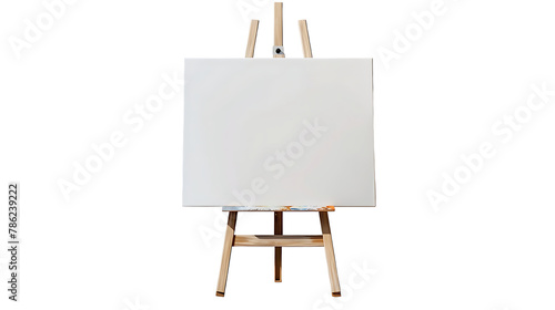 Blank canvas on a artist' easel. Blank art board and wooden easel isolated on transparent background  
