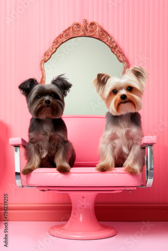Dog in the hairdressers. Grooming. Dog care