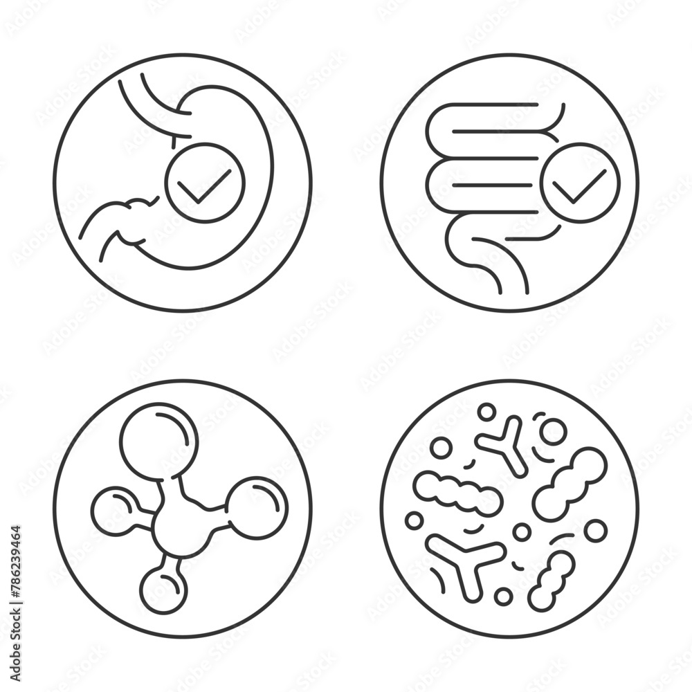 Probiotics icons set for labeling, in thin line Probiotics icons set for labeling, in thin line