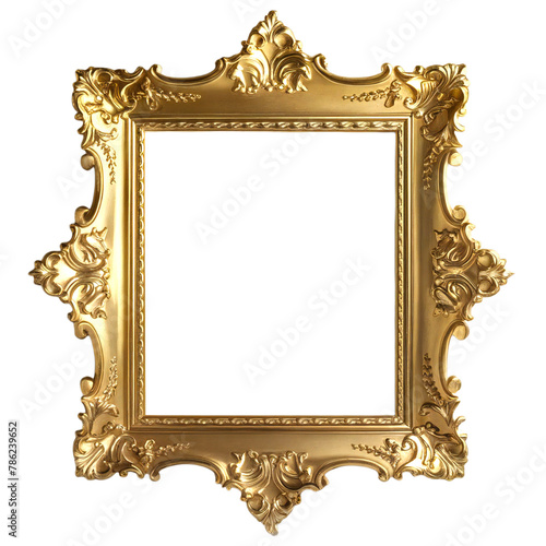Antique gold picture, mirror frame on transparent background 