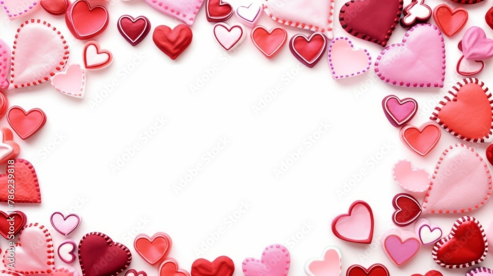 Frame Filled with Pink and Red Hearts on White Background. Generative AI Frame Filled with Pink and Red Hearts on White Background. Generative AI
