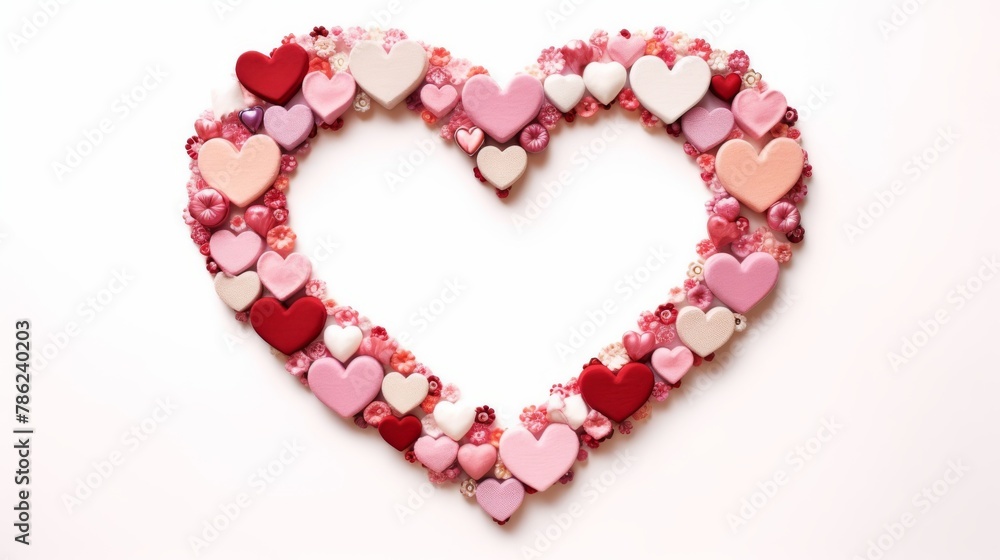 Frame Filled with Pink and Red Hearts on White Background. Generative AI Frame Filled with Pink and Red Hearts on White Background. Generative AI