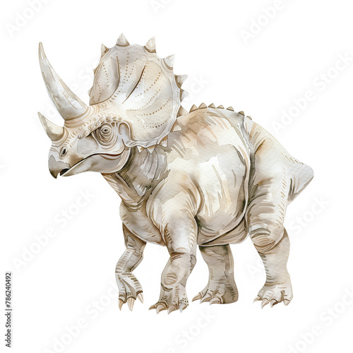 Illustration of Triceratops on white background painted with watercolor