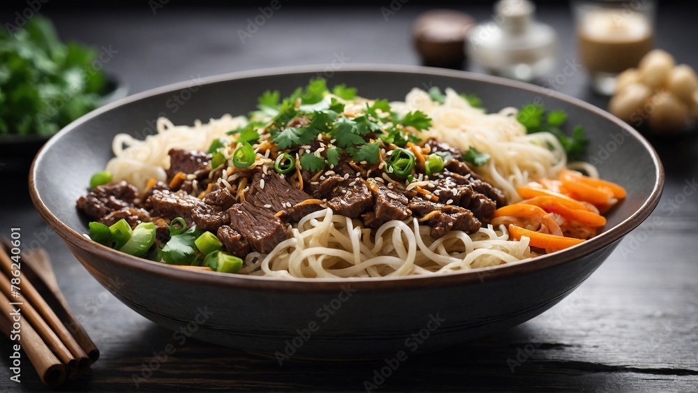 Beef Chow Fun Wide rice noodles stir-fried with beef, onions, and bean sprouts. Beef Chow Fun Wide rice noodles stir-fried with beef, onions, and bean sprouts.