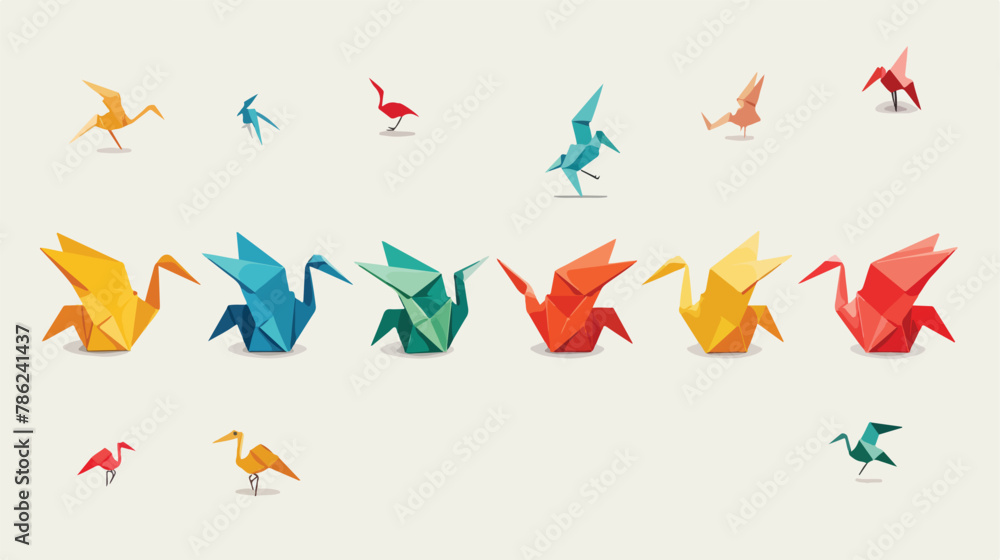 Fototapeta premium Set of paper cranes origami birds isolated. Vector il