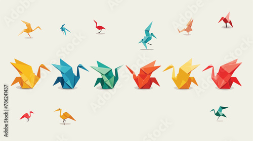 Set of paper cranes origami birds isolated. Vector il