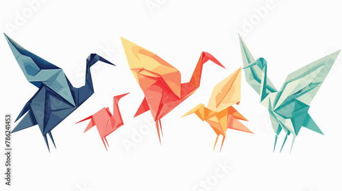Set of paper cranes origami birds isolated. Vector il