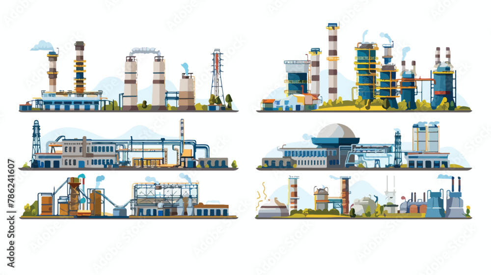 Set of vector industrial factory banners landscape. A