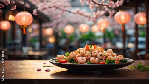 Shrimp and Garlic Sauce Shrimp stir-fried with garlic and vegetables in a savory sauce. photo