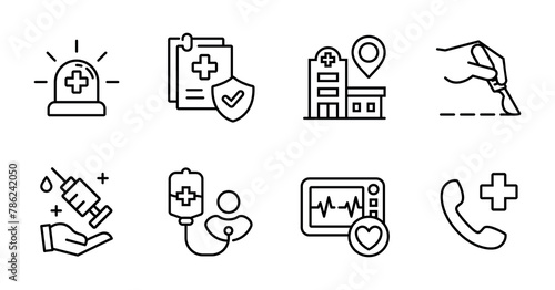 health emergency icon line vector set patient rescue surgery medical treatment signs outline illustration for web and app