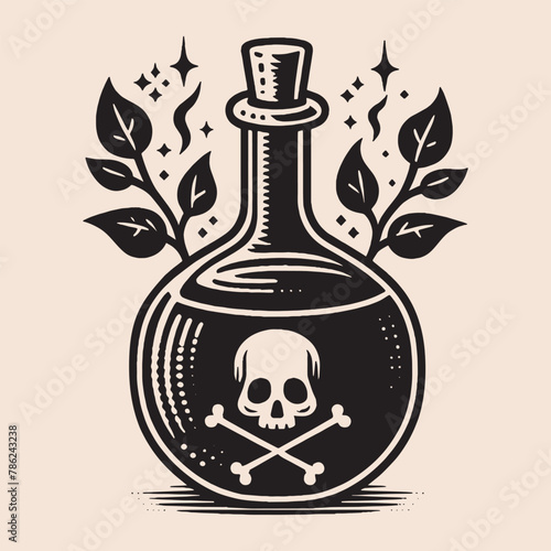 A bottle of poison. Vintage engraving gothic vector illustration, isolated object, icon, emblem