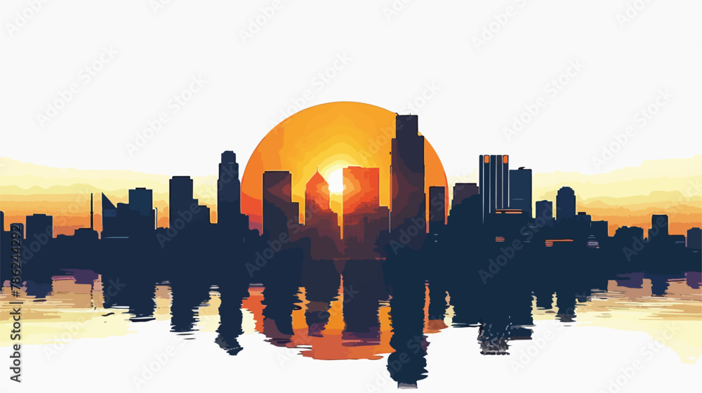 Sunset in the city. Cityscape silhouette sunrise vector