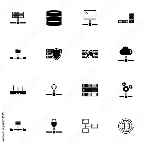 Network Servers icon - Expand to any size - Change to any colour. Perfect Flat Vector Contains such Icons as firewall, router, personal computer, data storage, routing network, data exchange, notebook