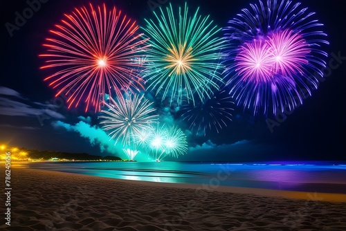 the beach, fireworks