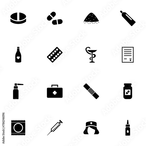 Pharmacy icon - Expand to any size - Change to any colour. Perfect Flat Vector Contains such Icons as vitamin, powder, refill, doctor, substance, syringe, painkiller, spray, nurse, steroids, dose