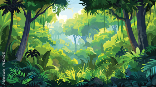 Tropical jungle panorama cartoon vector illustration