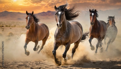 Portraits of Horses with Flowing Manes Running Across the Desert" © Ashfaqali