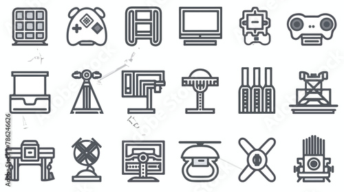 Vector 3D printing modeling flat line icon set