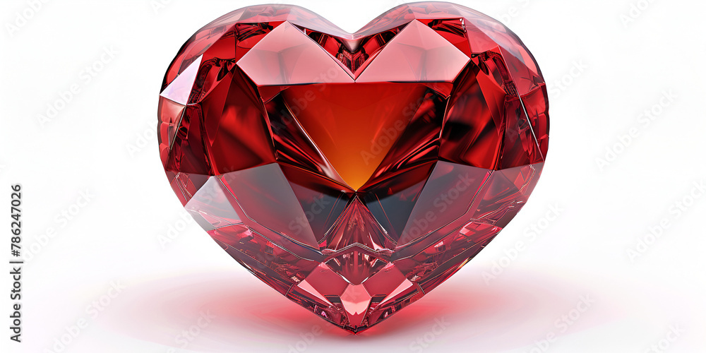 A dark red heart shaped ruby diamond on a white background.