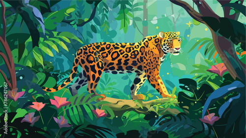 Vector cartoon tropical jungle rainforest background