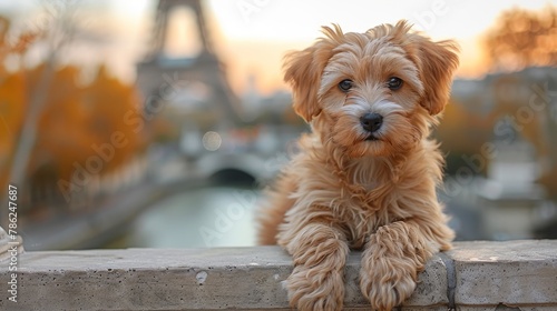 puppy at the Eiffel Tower