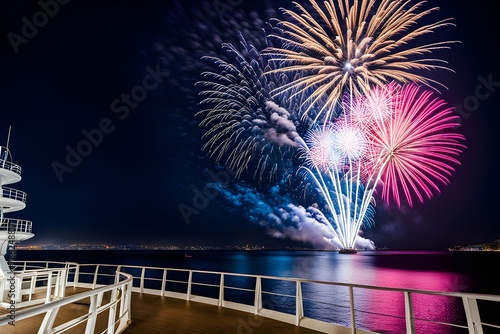 sea, ship, fireworks