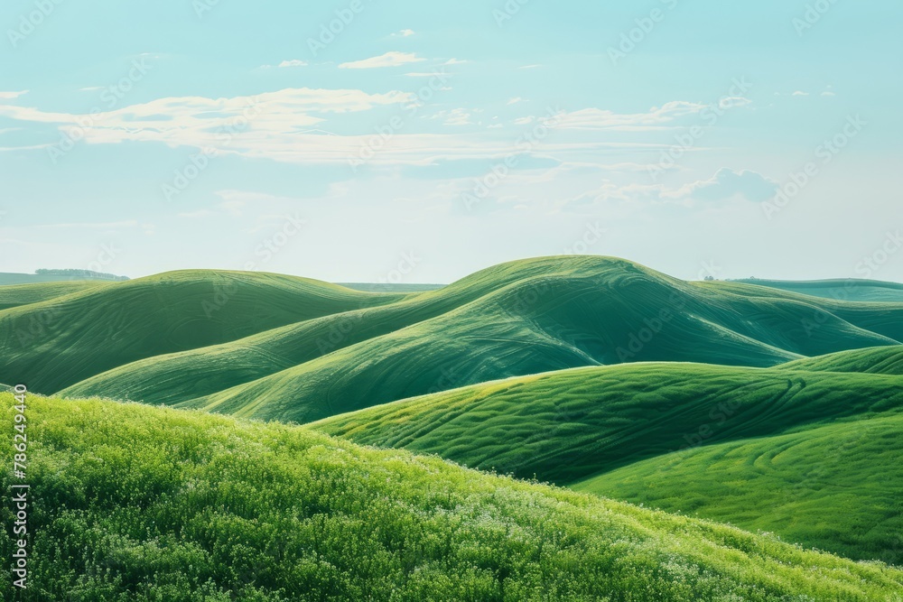Tranquil spring meadow at sunset of green field. Generative AI Tranquil spring meadow at sunset of green field. Generative AI