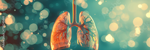 Human lungs with prominent bronchial tree and alveoli A lung with a crystalline appearance on a dark background with a blue tint Concept of lung structure and function
 photo