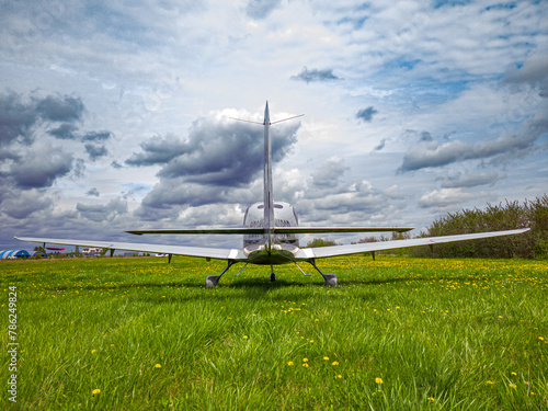 Airplane on the runway grass