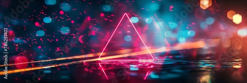 abstract neon wallpaper with triangle element, colorfull , blur background, aspect ratio 3:1