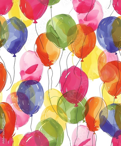 seamless pattern of colorful balloons watercolor