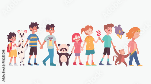 Animals and people friendship funny children concept.