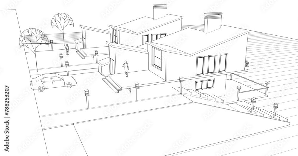 townhouse architectural sketch 3d illustration townhouse architectural sketch 3d illustration