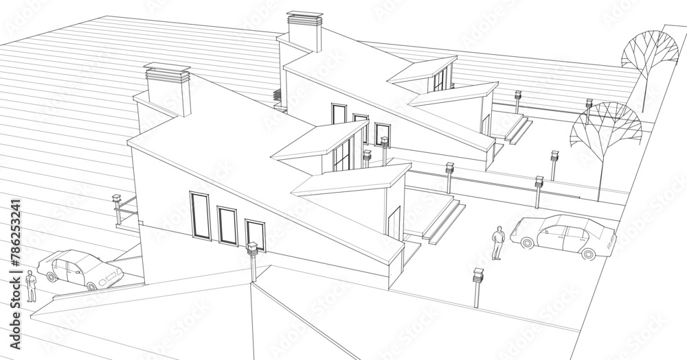 Fototapeta premium townhouse architectural sketch 3d illustration 