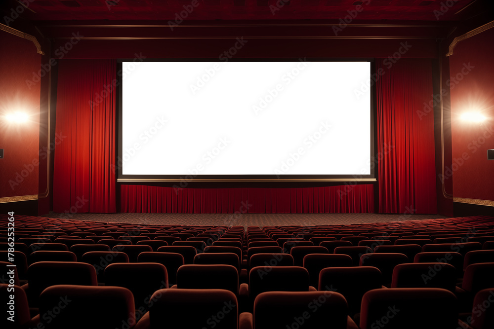 Fototapeta premium blank white cinema screen with copy space, empty cinema screen with audience