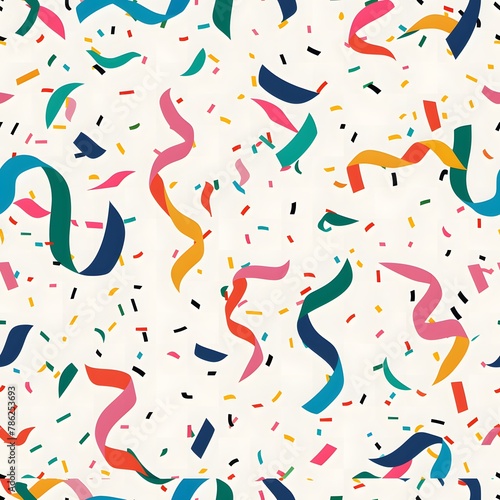 seamless pattern of colorful ribbons and confetti